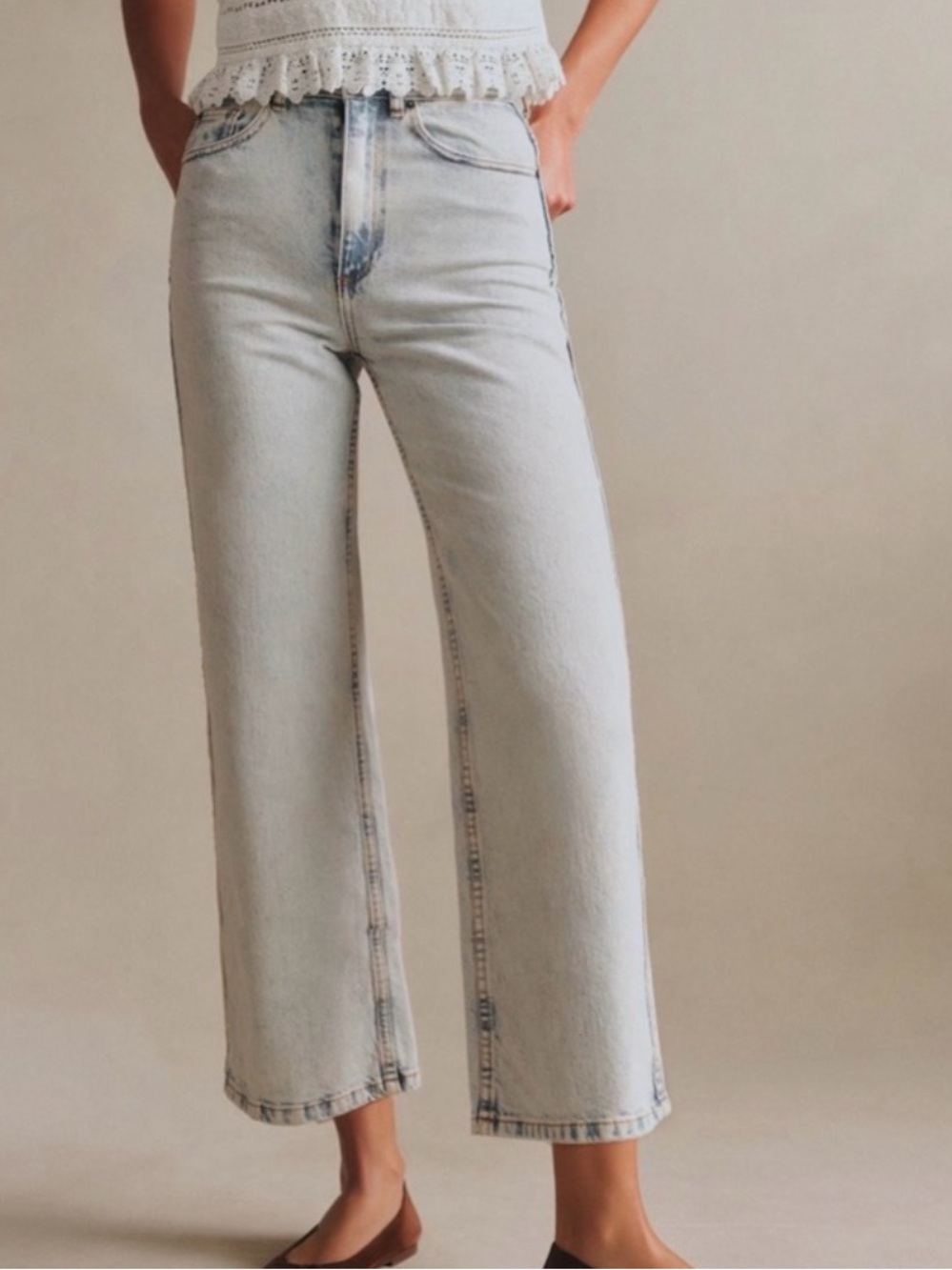 Sezane Light Blue Cropped Wide-Leg Jeans